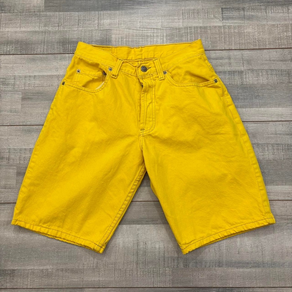 Vintage 90s Gap Denim Yellow Baggy Fit Jean Shorts Men's Size 28 USA Made Cotton